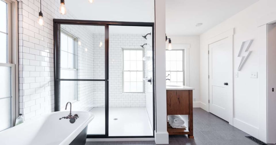 Primary bathroom remodel with soaking tub and walk-in shower in Manhattan, KS by Fox Home Innovations